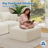 40" Oversized Square Corduroy Ottoman, Large Ottoman Pouf Footstool, Beige
