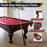 Hathaway Augusta 8 Foot Pool Table with Complete Accessories – Classic Full Size Billiard Table for Home Use – Classic Ball and Claw Legs, Inlaid Sights, K-66 Cushions – Mahogany Finish with Red Felt