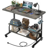 32" Height Adjustable Standing Desk with Power Outlets - Manual Rolling Stand Up Desk with Wheels Small Portable Computer Desk