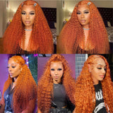 Reddish Brown 13x4 Deep Wave Lace Front Wigs 26 Inch+Ginger Orange 13x4 Deep Wave Lace Front Wigs 30 Inch