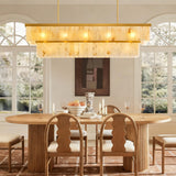 CEENWE Rectangle Alabaster Chandelier, L54 Brass Linear Chandeliers Over Table Pendant Light Modern Mrable Rectangular Chandelier for Kitchen Island Dining Room Living 2-Tier Gold(Include 16 Bulbs)