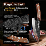BOMASS Kitchen Knives, Hand Forged Japanese Knife Set 3Pcs, High Carbon Butcher Knife & Santoku Knife & Boning Knife & Honing Rod