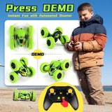Threeking Remote Control Car 4WD 360° Flip Stunt Double Sided Driving Durable RC Cars with Breathing Soft Lights, Green, Unique Toys Gifts for Boys Girls Ages 6-12