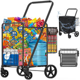 Heavy Duty Folding Shopping Cart for Groceries, Jumbo Grocery Carts with 360° Swivel Wheels, Waterproof Bag, Portable Utility Trolley