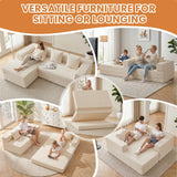 79" Modular Sectional Sofa, Boneless Convertible Sleeper Sofa Bed, Modern Tri-Folding Cloud Couch with L-Shape Chaise, Corduroy Futon for Living Room Small Spaces Apartment, No Assembly, Beige