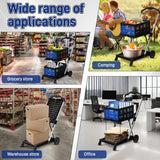 Collapsible Shopping Cart with 2 Bins Grocery Cart on Wheels Multi Use Two Tier Folding Cart