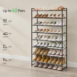 Nunsino Shoe Rack for Closet, Metal Shoe Organizer, 8 Tier Garage Shoe Rack Max Holds 40 Pairs,Shoe Storage shelf,Entryway, Black