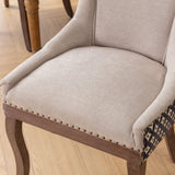 MOOLSUN Fabric Dining Chairs Set of 4, High Back Side Chairs, Modern Padded High-End Tufted Upholstered Chairs with Button-Tufted Back & Rear Pull Tabs, Solid Wood Legs Beige+Black(Wood Legs)