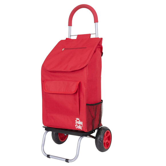 Trolley Dolly Red Foldable Shopping cart for Groceries with Wheels and Removable Bag dbest products