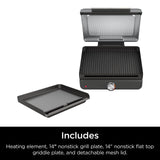 Ninja Griddle and Indoor Grill, 14’’, Electric Grill, For Steak, Burgers, Salmon, Veggies, and More, Pancake Griddle, Nonstick, Dishwasher Safe, 500F, Even Cooking, Silver, GR101