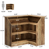 Tribesigns Bar Cabinet, L-Shaped Home Bar Table with Stemware Racks, 4-Tier Corner Bar Unit Liquor Wine Bar Table Reception Desk for Home Pub, Rustic Brown