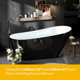 59 Inch Freestanding Bathtub, Acrylic Deep Soaking Tub, Chrome Overflow and Drain, Non-Slip Standalone Bath Tub for Bathroom, cUPC Certified, Ergonomic Modern Bath for Bathrooms
