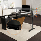 L-Shaped Standing Desk with Drawers, Electric Height Adjustable Desk with File Cabinet, Executive Computer Table
