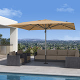 PURPLE LEAF Market Umbrella 11' x 11' Hotel Resort Semi Auto Lift, Beige