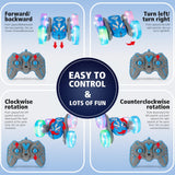 Amicool Remote Control Car for Boys 6-12 with Flashing Lights – 4WD Double-Sided 360° Flip Stunt RC Car | Birthday Indoor & Outdoor Play | Blue