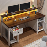 Computer Desk with Drawers,23" D Home Office Desk with Storage,Wooden Desk with Monitor Stand