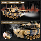 DBshoot 1/18 US M1A2 Army Tank, 2.4GHz Remote Control Model Toys, Smoke & Sound & LED Lights & Recoil Effects. RC Tank Perfect Collectible，6+ Gift Kids and Adults