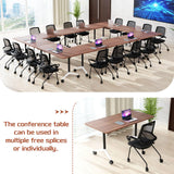8 Pack Mobile Flip Top Conference Table with Wheels, 61in Walnut Modular Meeting Desk for 2-28, Office/School Collaboration