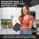 Stainless Steel Paper Towel Holder with Tension Arm and Spray Pump – One-Handed Tear, Smart Traction System, Heavy Duty Suction Cups, Weighted Base, Kitchen Towel Dispenser for Countertop Use (Silver)