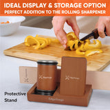 Rolling Knife Sharpener Kit – Magnetic Manual Knife Sharpener with Diamond & Stainless Steel Discs, Two Extra Discs, Leather Strop & Stand, 15° & 20° Angle Guides, Gift Set for Chefs & Home Cooks