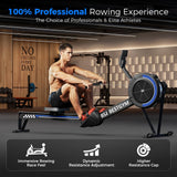 Rowing Machines for Home, Adjustable Air Resistance Rower Machine with Extra Long Rail, Ergonomic Comfort Seat, Device Holder, Easy Storage
