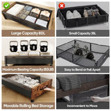 Under Bed Storage with Wheels, 2 Packs Wooden Storage Containers Extra Large Underbed Shoes Organizer, Rolling Under Bed Storage Drawers with Clear Lid, Heavy Duty for Clothes Toys 36"L (Walnut)