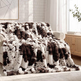 Wajade Fluffy Faux Fur Throw Blanket for Couch Bed 50x60, Luxury Soft Thick Fuzzy Plush Bubble Blanket, Warm Cozy Blanket for Sofa Chair Cow Print-Dark Brown