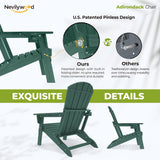 nevilywood Folding Adirondack Chairs Set of 4, HDPE Cup Holders, Green