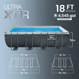 INTEX Ultra XTR 18 ft x 9 ft 52 in Above Ground Pool Set, Rectangular Swimming Pool with Steel Frame, 1500 GPH Sand Filter Pump, Ladder, Cover, & Ground Cloth