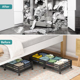 Wisuce Bamboo Under Bed Storage Containers- Underbed Organizer with Wheels with Dust Bag,Sturdy Wood Rolling Under the Bed Shoe Storage Organizer Drawers (Black, 2 Pack (33.07"×16.54"))