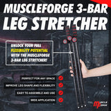 MuscleForge 3-Bar Leg Stretcher for Splits and Adductor Stretch - Legs Spreader to Over 180° Split Machine Trainer Groin Flexibility Ballet Stretching Equipment with Padded Grips and Strap Attached MuscleForge