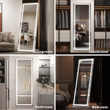 Hasipu Full Length Mirror with Lights, 65" x 22" LED Floor, Full Body Dressing Standing, Hanging Mounted Mirror, Round White