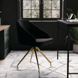 Stationary Swivel Task Chair with Sloped Arms for Home Office in Black Velvet with Polished Brass Frame Martha Stewart