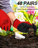 48 Pairs Gardening Gloves for Men Women Rubber Coated Safety Work Gloves Bulk for Gardening Construction Work(Red, Black)