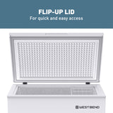 West Bend Chest Freezer with Adjustable Temperature Control, Free-Standing with Single Flip-Up Lid, Manual Defrost with Drain Perfect for Homes, Garages, Basements, 5-Cu.Ft, White