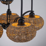 Modern Farmhouse Rustic Chandelier Coastal Boho 5-Light 16 in. Matte Black Hanging Ceiling Light for Living Room, Foyer with Seagrass Shade