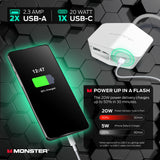 Monster Power Vertex Surge Protector with Detachable USB Power Strip (White, Power Vertex XL)