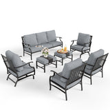 MIXPATIO 7-Piece Patio Conversation Set, Rocking Chairs, 2 Ottomans, Grey