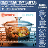 Glass Baking Dishes for Oven, 2 Pack Baking Dish with Lid, Round Casserole Dishes for Oven with Lids, Clear Glass Casserole Dish with Lid Oven Safe for Baking, Cooking, Storage, 1.7Qt and 2.5Qt