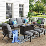 MFSTUDIO 6 Piece Metal Patio Furniture Set with Fire Pit Table, Gray