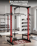 Garvee Smith Machine, 1000LBS Multi-Functional Smith Machine Home Gym, Squat Rack with LAT-Pull Down System, Power Rack with Barbell Bar, Black/Red