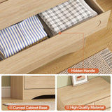 SOLACE FURNITURE Tall Dresser for Bedroom, Dresser for Closet w/Pre-Installed Slides, Modern Wood Chest of Drawers with Curved Design and 6 Drawer Vertical Storage for Bedroom or Hallway, Natural Oak
