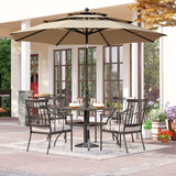 PHI VILLA 5-Piece Patio Dining Set, 37" Square Steel Table, Fixed Chairs