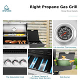 MFSTUDIO 3 In 1 Gas and Charcoal Grill Combo with Side Burner, Porcelain-Enameled Cast Iron Grate, Extra Large Dual-Function BBQ Propane Grills