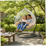 TusaMer Double Egg Chair Cushion Replacement, 130x110cm Thick Padded Hanging Chair Cushion with Removable Cover & Pillows, Khaki Egg Replacement Double Hanging