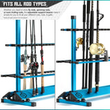 Savior Equipment Fishing Rod Rack Holder Organizer, Lightweight Aluminum Vertical Fish Pole Garage Storage Ground Display Stand, Hold Up to 24 Slots Fresh Salt Water Spinning Rods & Reel Combo, Blue