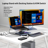 Laptop Stand with USB C 6in1 Docking Station, 15W Magnetic Wireless Charger, USB 3.0 KVM Switch