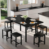 7-Piece Dining Table Set, 63" Large Extendable Kitchen Table Set with USB Charging, Metal & Wood Support