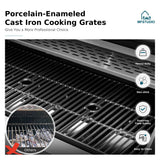 MFSTUDIO 6-Burner Propane Gas Grill, Stainless Steel BBQ Grill with Side Burner and Porcelain-Enameled Cast Iron Grates, High Output Gas BBQ Grills