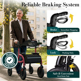 HolyHeal Walkers for Seniors, Rollator Walker with Seat and Backrest, 10" Big Wheels All Terrain, Rolling Walker Foldable Supports 350lb, Lightweight & Height Adjustable, Cane & Cup Holder, Burgundy